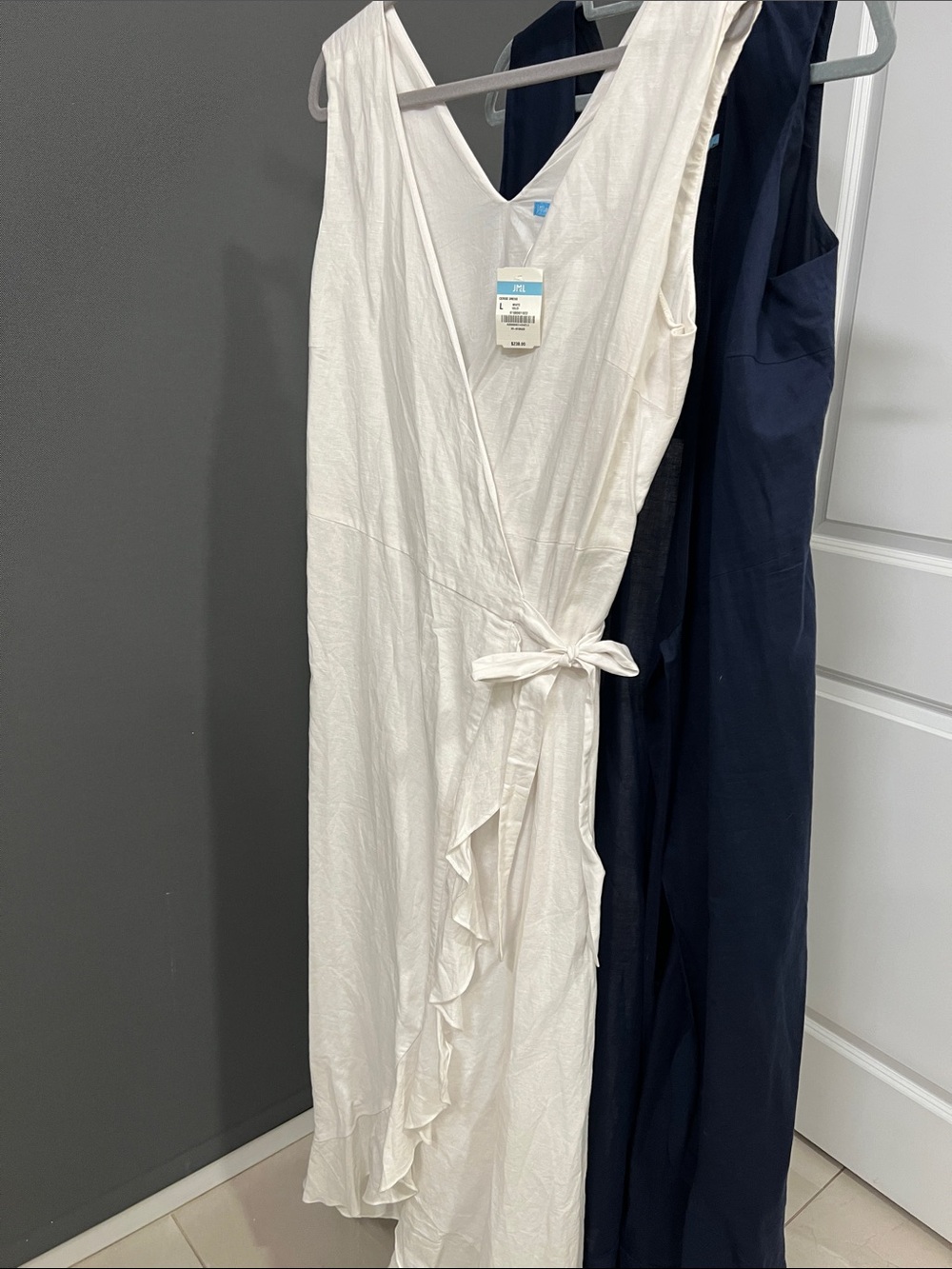JMcL White Wrap Maxi Dress with Ruffle Detail
